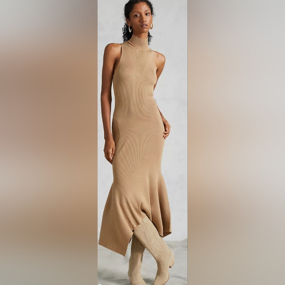 Anthropologie Mock Neck Ribbed Midi Dress